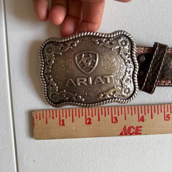Ariat Leather Two-Toned Western Rowdy Belt Floral Silver Logo Buckle Men's 46 - Picture 6 of 7